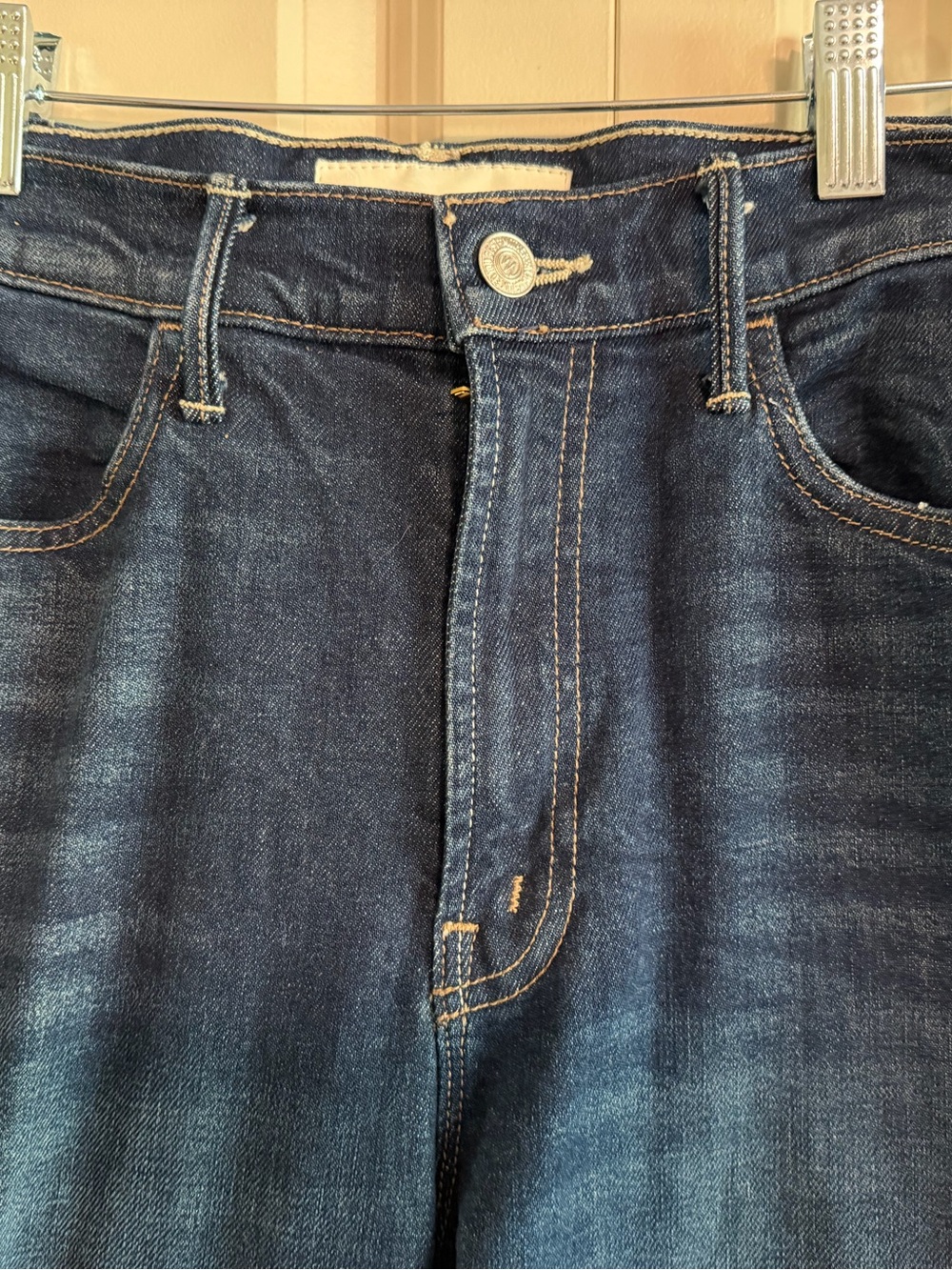MOTHER Wide-Leg Cuffed Jeans in Medium Blue with Light Cuff - Picture 10 of 11